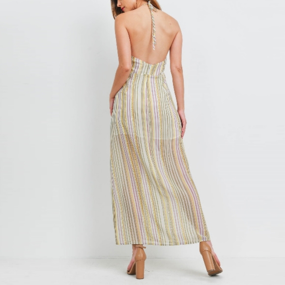 Striped Side Split Sleeveless Print Maxi Dress - Picture 3 of 6